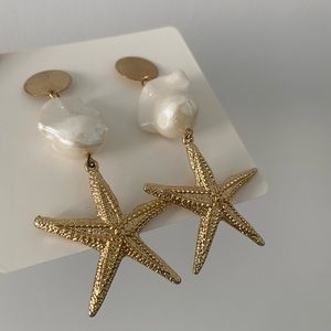 Faux Pearl & Starfish Drop Earrings